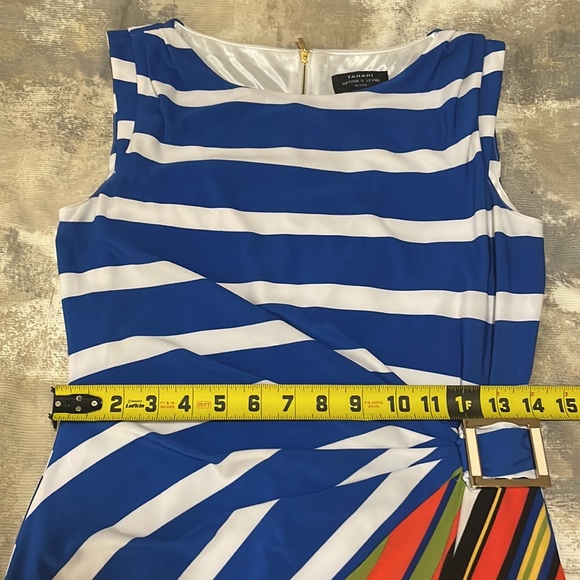 Tahari Arthur S. Levine Petite SZ 4P Blue/White Striped Sleeveless Dress - Picture 10 of 15